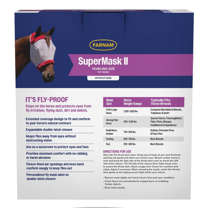 Farnam SuperMask II Horse Fly Mask without Ears - FACN - Yearling - 10