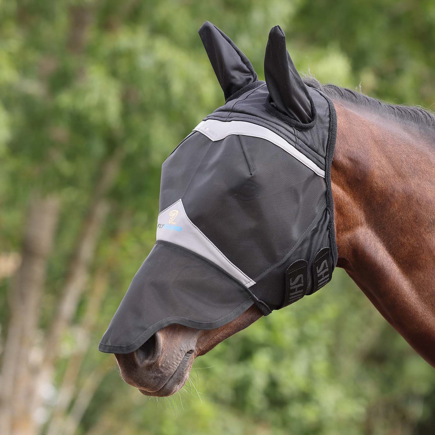 Flyguard Pro Fine Mesh Fly Mask with Ears & Nose, Black - Multiple ...
