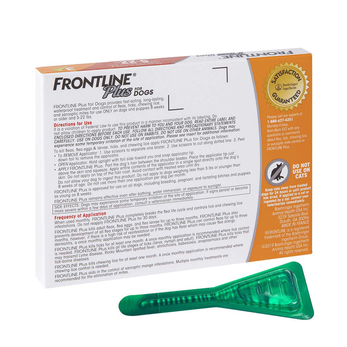 Frontline Plus for Dogs - WVW6 - 3 pack - Up to 22 lbs - 16