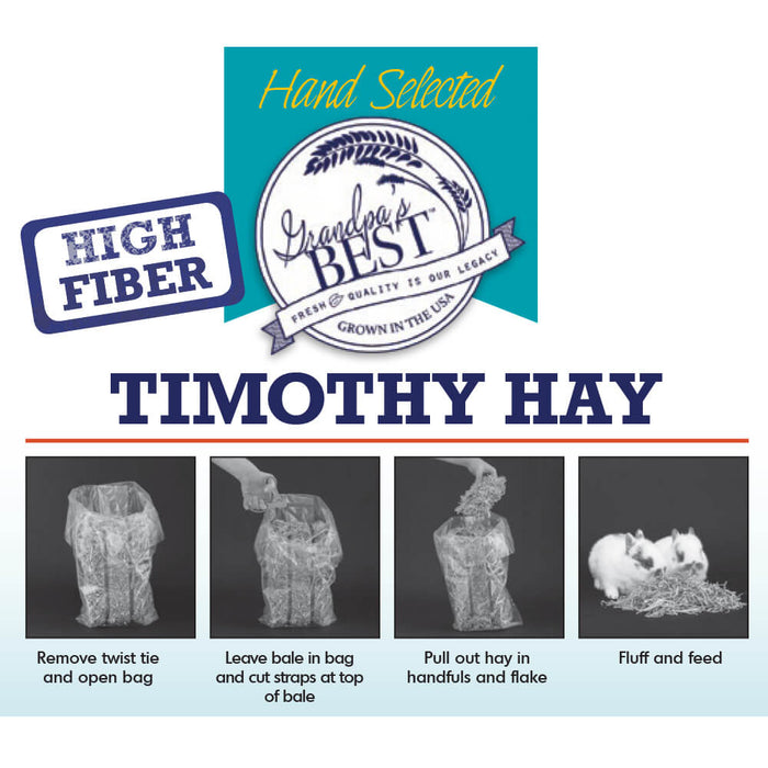 Grandpa’s Best Timothy Hay Loose or Bale – Premium High Fiber Small Pet Hay - 010BEST-06084 - 40 oz - Bale - Timothy - 5