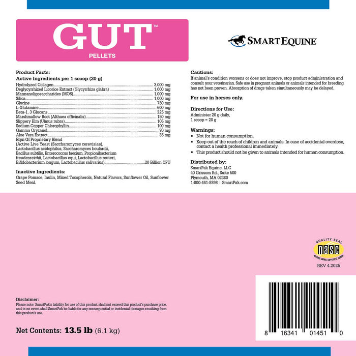 GUT, Digestive & Stomach Support Supplement for Horses, Pellets - SMA7 - 2.7 lb - 7
