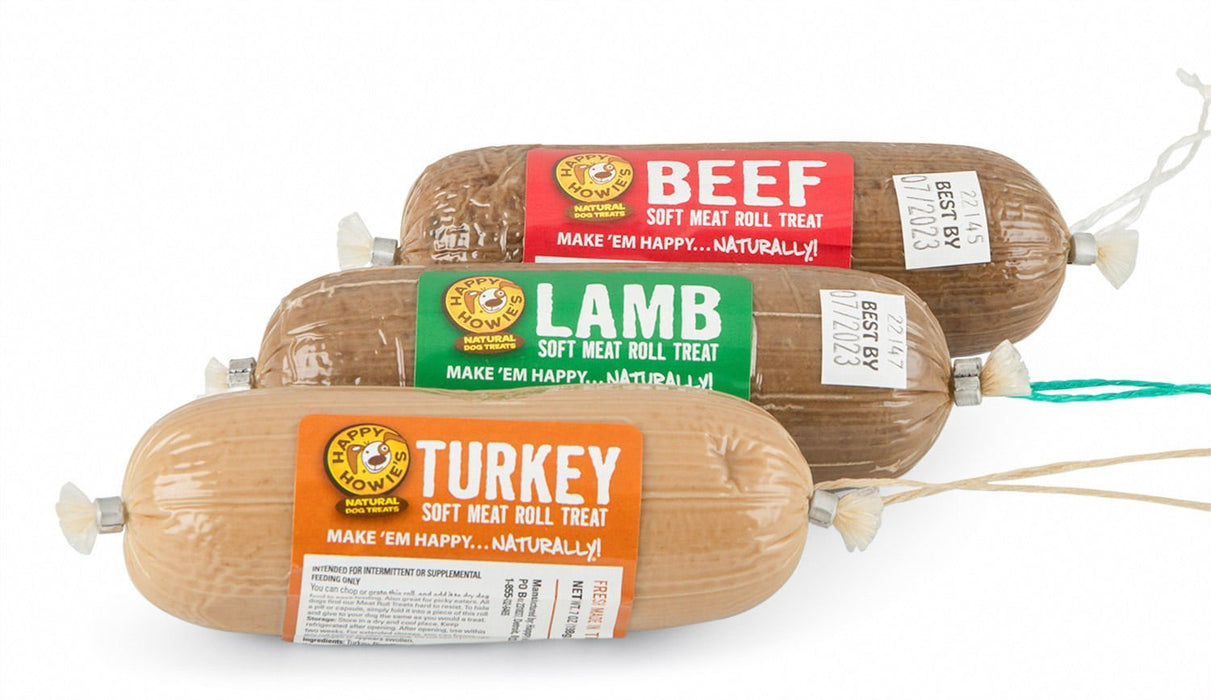 Happy Howie's Gourmet Meat Rolls Dog Treats 3 Pack Taste Tester (Beef, Lamb & Turkey) - JEFZTV - 7 oz - 3 pk (1 Beef, 1 Turkey & 1 Lamb) - 2