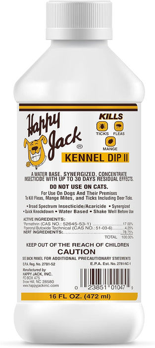 Happy Jack Kennel Dip II – Dogs 12 Weeks+, Fleas, Ticks, Mange, Hot Spots - H1KC - 16 oz - 5