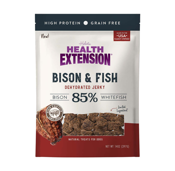 Health Extension Grain - Free Bison & Fish Jerky for Dogs - HE2A8 - 14 oz - Bison & Fish - 8