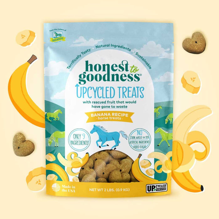 Honest To Goodness Upcycled Horse Treats - Natural Healthy Low Sugar & Grain - Free, 2 lbs - Y1VH - 2 lb bag - Banana - 3