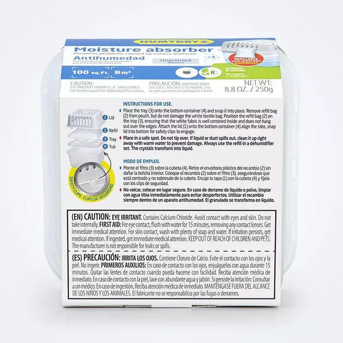 Humydry Compact 8.8 oz Moisture Absorber Device – Refillable Unscented Dehumidifier for Small Rooms - DR29 - Unscented - 8.8 oz - 1 Container and 1 Refill - 2