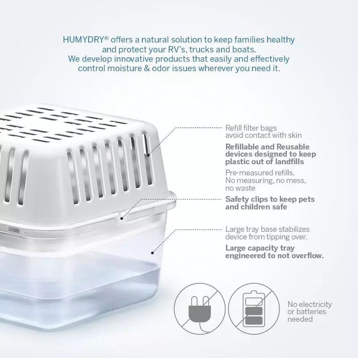Humydry Compact 8.8 oz Moisture Absorber Device – Refillable Unscented Dehumidifier for Small Rooms - DR29 - Unscented - 8.8 oz - 1 Container and 1 Refill - 7