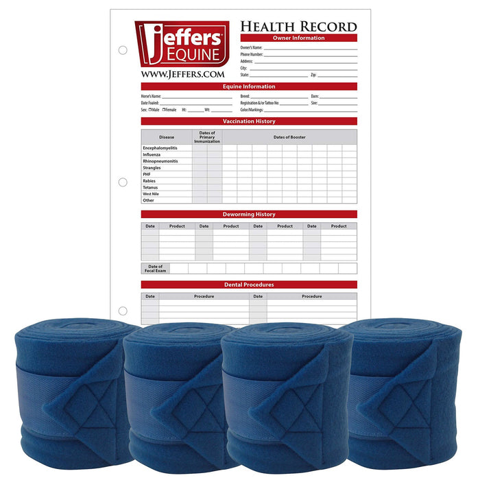 Jefers Horse Fleece Polo Wraps - Reusable Set of 4 Wraps and 1 Equine Health Record - NEWE-KIT - 4 Fleece Polo Wraps & 1 Health Record - Royal Blue - 7