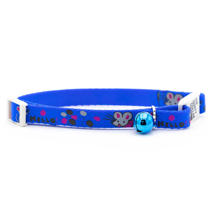 Jeffers Adjustable Breakaway Safety Cat Collar with Bell, 8" - 12" - ID38 - Hello Mouse - Blue - 9