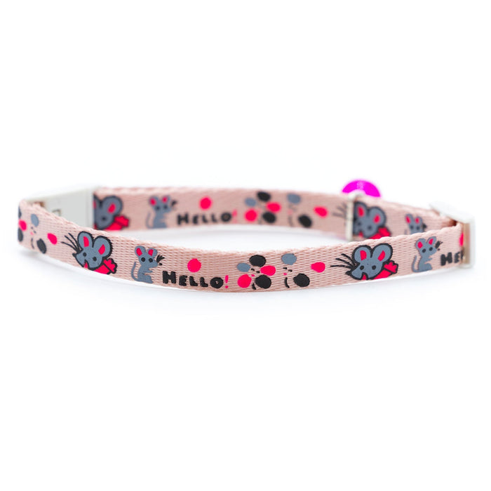 Jeffers Adjustable Breakaway Safety Cat Collar with Bell, 8" - 12" - ID39 - Hello Mouse - Light Pink - 16