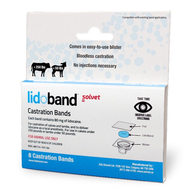Jeffers Band Castration Tool with LidoBand Lidocaine Castration Bands for Calves & Lambs - 7V1A - Extra Lidobands 8 ct - 3