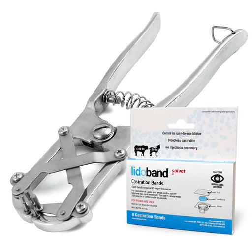 Jeffers Band Castration Tool with LidoBand Lidocaine Castration Bands for Calves & Lambs - I3C17V1A-KIT - Band Castrator Kit with 8 ct Lidobands - 1