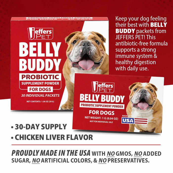 Jeffers BELLY BUDDY Probiotic Supplement Powder for Dogs – Multi - Strain Digestive & Immune Support - JEFZVE - Chicken Liver - 30 ct - 3