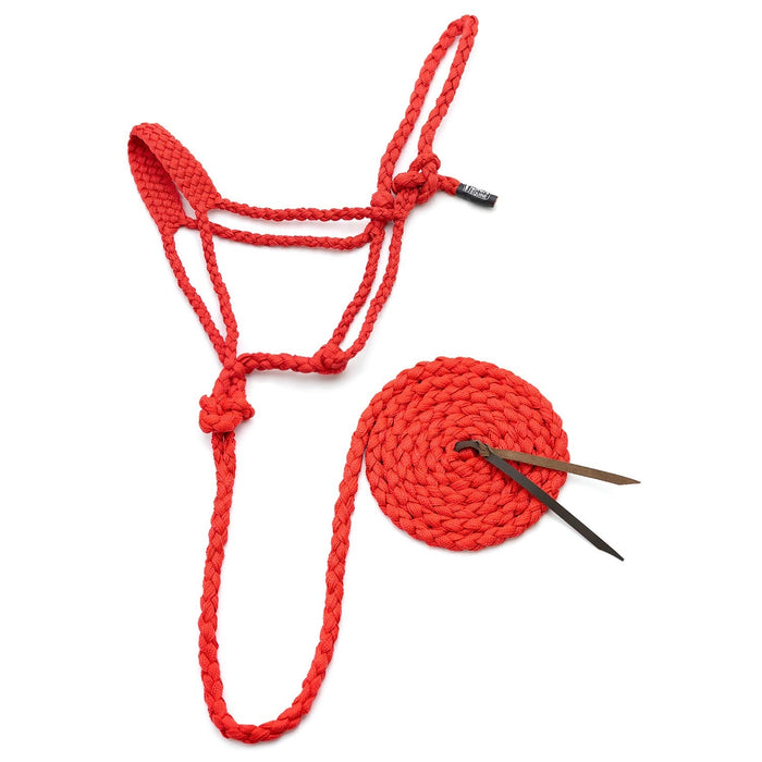Jeffers Braided Mule Tape Halter with 10' Lead for Horses - JEF11G - Red - Full - 20