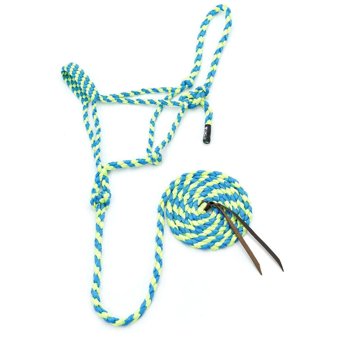 Jeffers Braided Mule Tape Halter with 10' Lead for Horses - JEF11Q - Turquoise & Lime Green - Full - 36