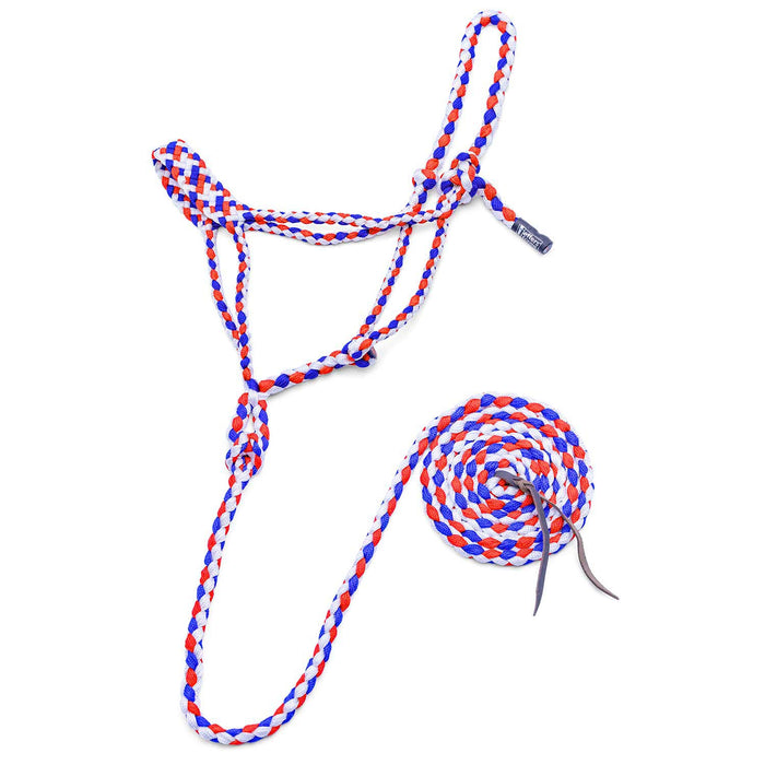 Jeffers Braided Mule Tape Halter with 10' Lead for Horses - JEF11R - Red, White & Blue - Full - 39