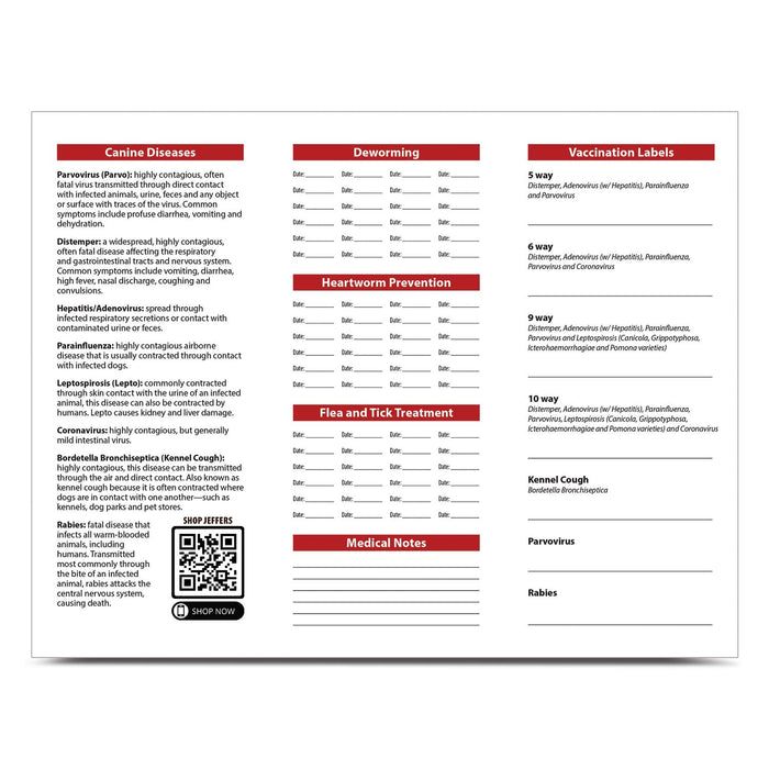 Jeffers Dog Health Record - JVD1-10 - 10 Pack - 7