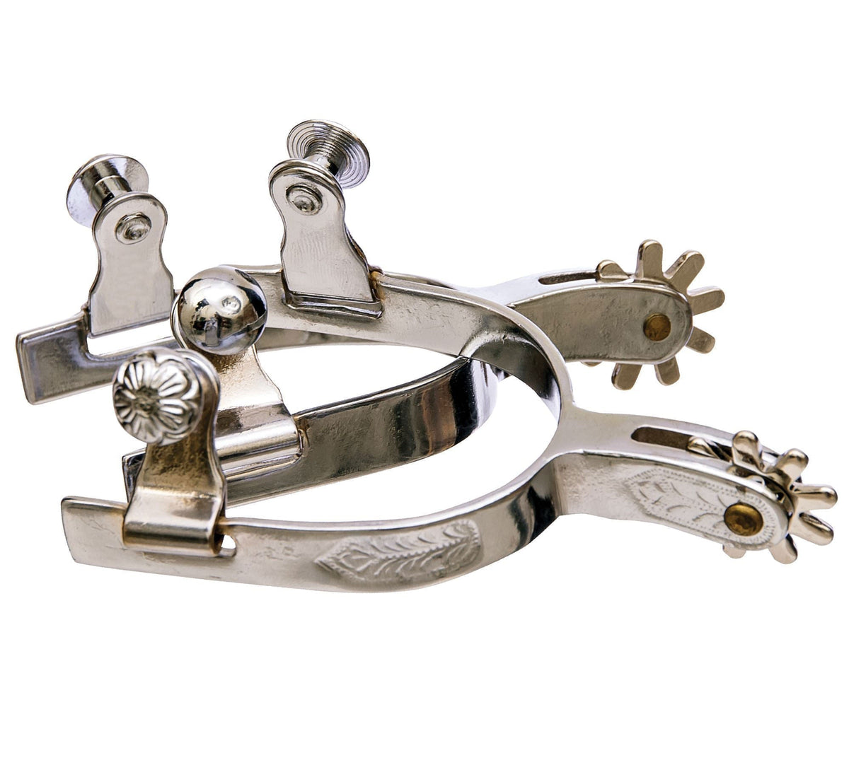 Spurs Razor Jeffers Engraved Youth Chrome-Plated Spurs, pair — Lambert Vet Supplies