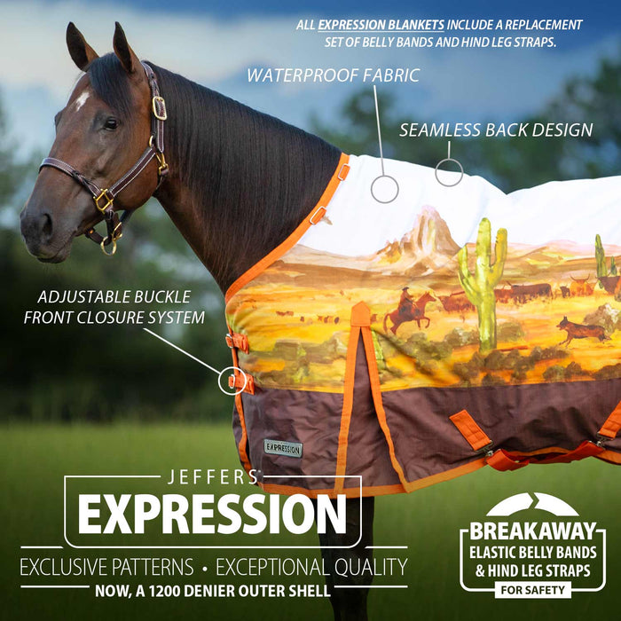 Jeffers Expression 1200 Denier Standard Neck Horse Turnout Sheet, 0 Gram - JEF2E9 - Cattle Drive - 66" - 27