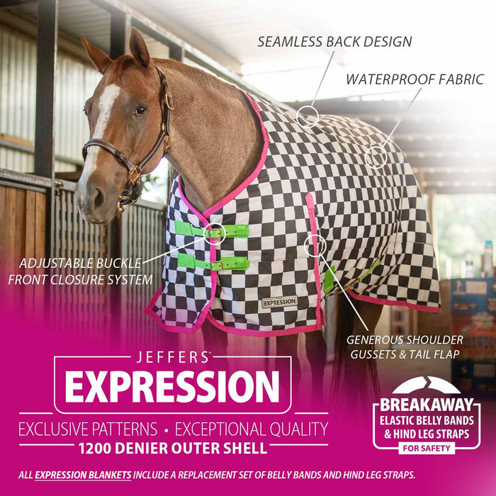Jeffers Expression 1200 Denier Standard Neck Turnout Horse Blanket, 240 Gram - JEF2FG - Skater Cowgirl - 66" - 21