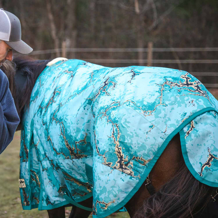 Jeffers Expression 1200 Denier Standard Neck Turnout Horse Blanket, 240 Gram - JEF2SR - Bisbee Blue - 66" - 10