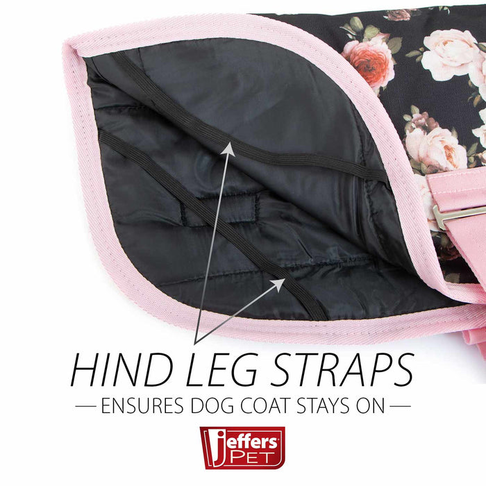 Jeffers Expression 600D Waterproof Ripstop Dog Coat, 240 Gram - JEF2HK - Rose Garden - 16" - 14