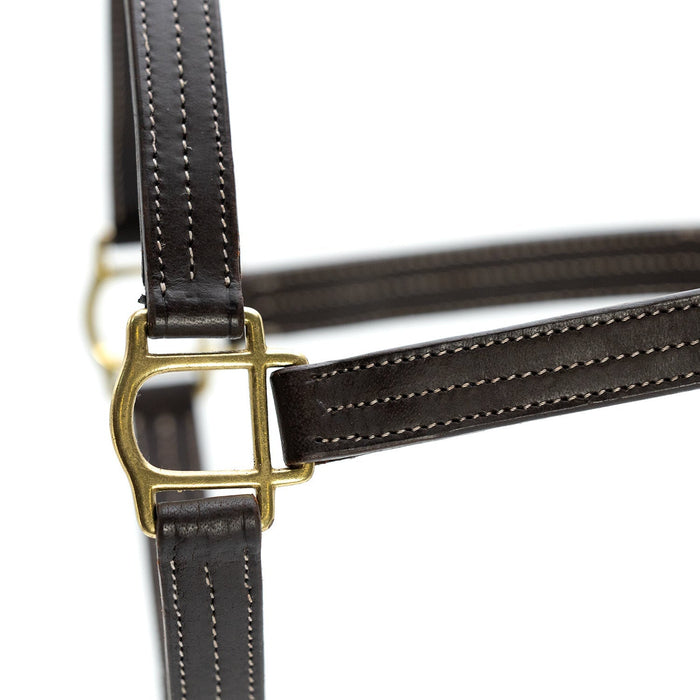 Jeffers Frankfort Triple Stitched Leather Horse Halter with Throat Snap, Adjustable, Breakaway - Ready, Premium Pre - Oiled Leather - JEF15S - Cob - Havana - 1 - 2