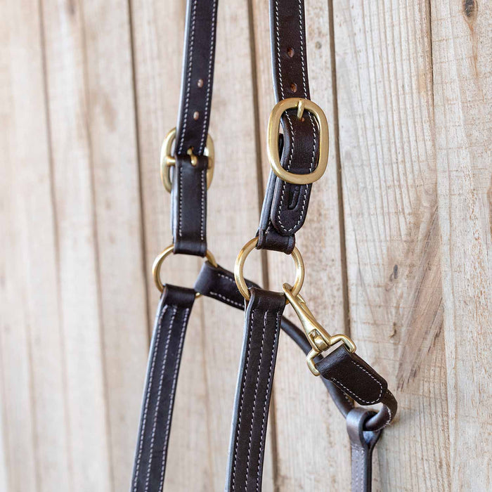 Jeffers Frankfort Triple Stitched Leather Horse Halter with Throat Snap, Adjustable, Breakaway - Ready, Premium Pre - Oiled Leather - JEF15S - Cob - Havana - 1 - 6