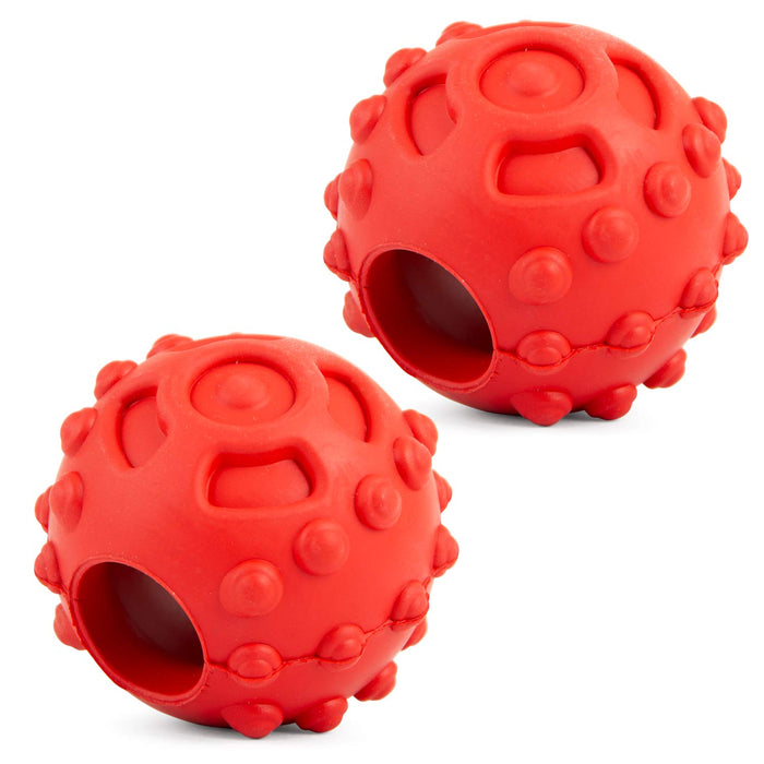 Jeffers Hollow Red Knobby Ball Natural Rubber Dental Treat Dispensing Dog Chew Toy - I7Q1-2 - Red - Medium - 2 - 13