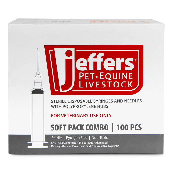 Jeffers Luer Lock Syringe/Needle Combo, Box of 100 - XQE5 - Luer Lock - 6 mL L.L. w/ 20 ga x 1" - 11