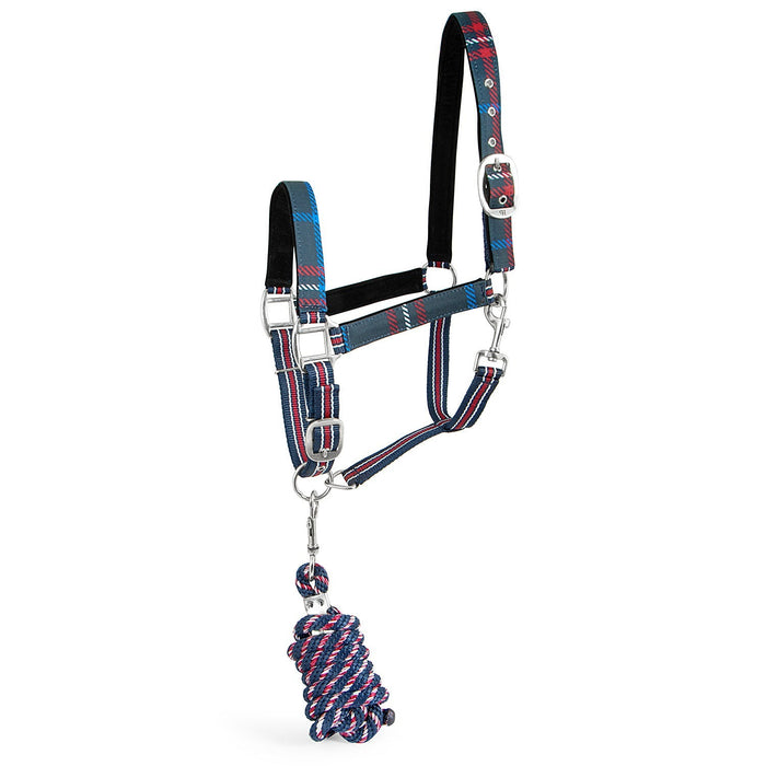 Jeffers Matching Horse Halter & Lead Rope 2 Piece Set, Full Size - GAG1T3 - Navy & Merlot Plaid - Full - 25
