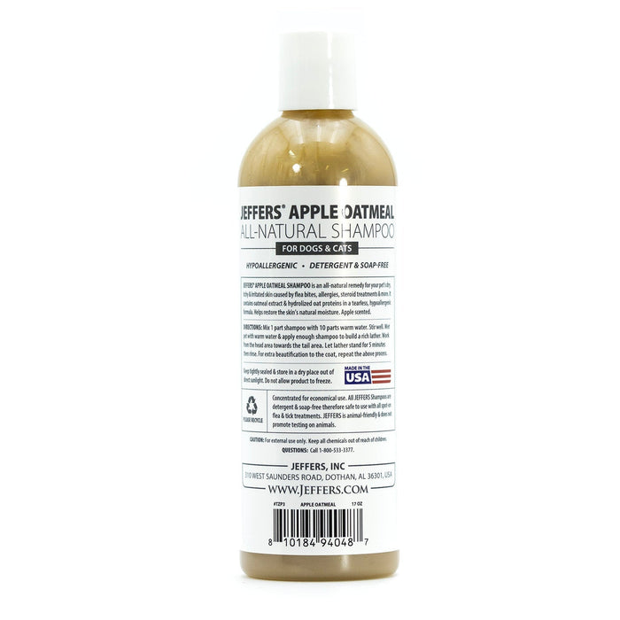 Jeffers Pet Apple Oatmeal All - Natural Hypoallergenic Dry Skin Shampoo for Dogs and Cats - TZP3 - 17 oz - 1 - 2