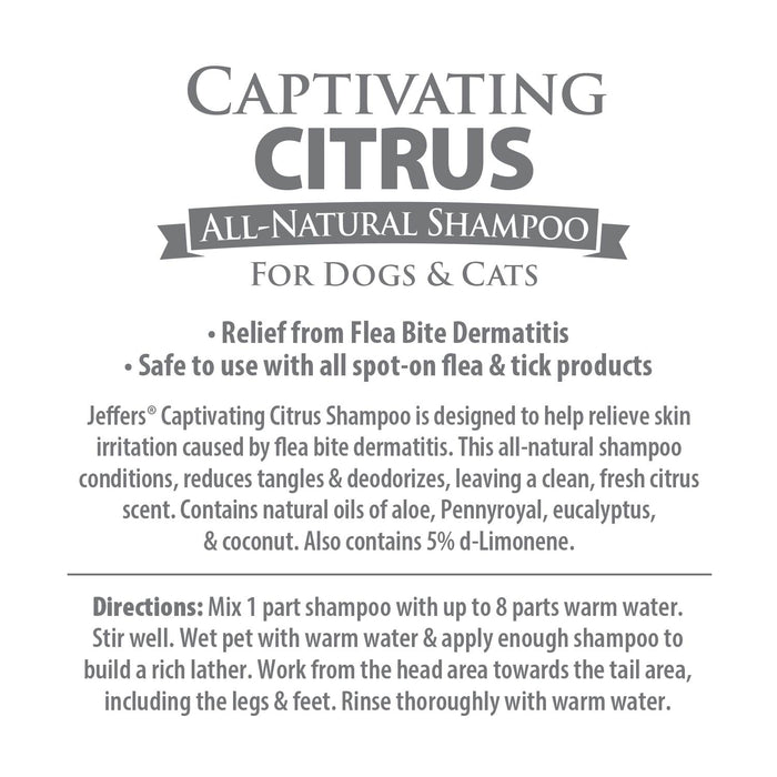 Jeffers Pet Captivating Citrus All - Natural Flea Bite Relief Shampoo for Dogs and Cats - TZP8 - gallon - 1 - 4