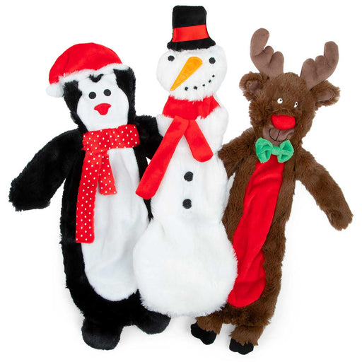 Jeffers Pet Christmas Characters Unstuffed Plush Squeaker Dog Toys, 12"L - I71BT-KIT - Complete Set (1 Reindeer, 1 Snowman & 1 Penguin) - 3 ct - 1