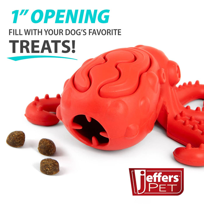 Jeffers Red Octopus Natural Rubber Treat Dispensing Dental Dog Chew Toy - I7QY - Red - Medium - 1 - 4