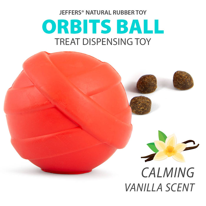 Jeffers Red Orbits Ball Natural Rubber Dental Treat Dispensing Dog Chew Toy - I7Q2 - Red - Medium - 1 - 2