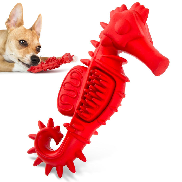 Jeffers Red Seahorse Natural Rubber Dog Chew Toy with Vanilla Scent and Textured Ridges for Dental Health - I7Q9 - Red - Small - 1 - 1