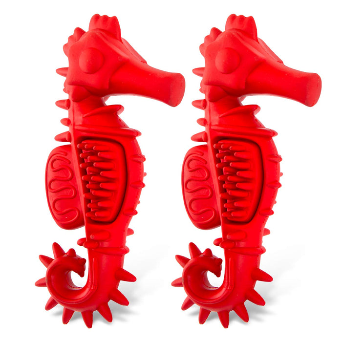 Jeffers Red Seahorse Natural Rubber Dog Chew Toy with Vanilla Scent and Textured Ridges for Dental Health - I7Q9-2 - Red - Small - 2 - 12