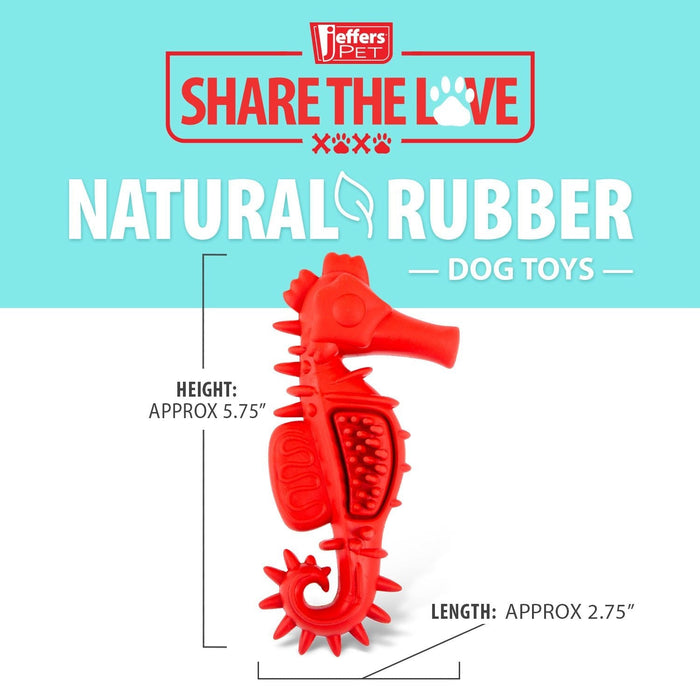 Jeffers Red Seahorse Natural Rubber Dog Chew Toy with Vanilla Scent and Textured Ridges for Dental Health - I7Q9 - Red - Small - 1 - 3