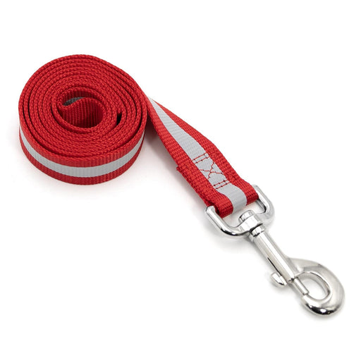 Jeffers Reflective Glow-in-the-Dark Safety Stripe Nylon Dog Leash, 1" W x 4' L - IDDD - Red - 1" W x 4' L - 1