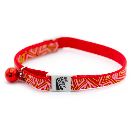 Jeffers Reflective Nylon Safety Collar with Bell for Cats - ID3V - Geometrical Splash - Red - 1