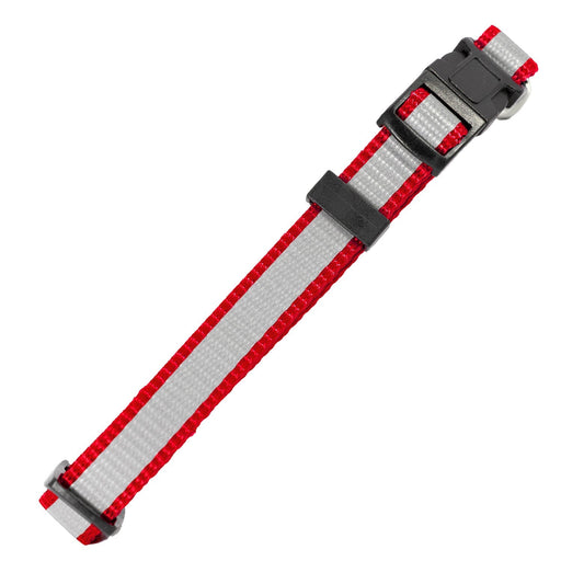 Jeffers Reflective Safety Stripe Adjustable Nylon Dog Collar – Glow-in-the-Dark for Night Visibility - IDE6 - 5/8"W x 10"-16"L - Red - 1