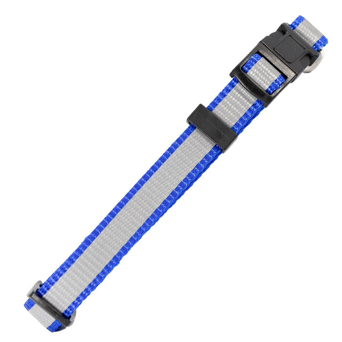 Jeffers Reflective Safety Stripe Adjustable Nylon Dog Collar – Glow-in-the-Dark for Night Visibility - IDE7 - 5/8"W x 10"-16"L - Blue - 7