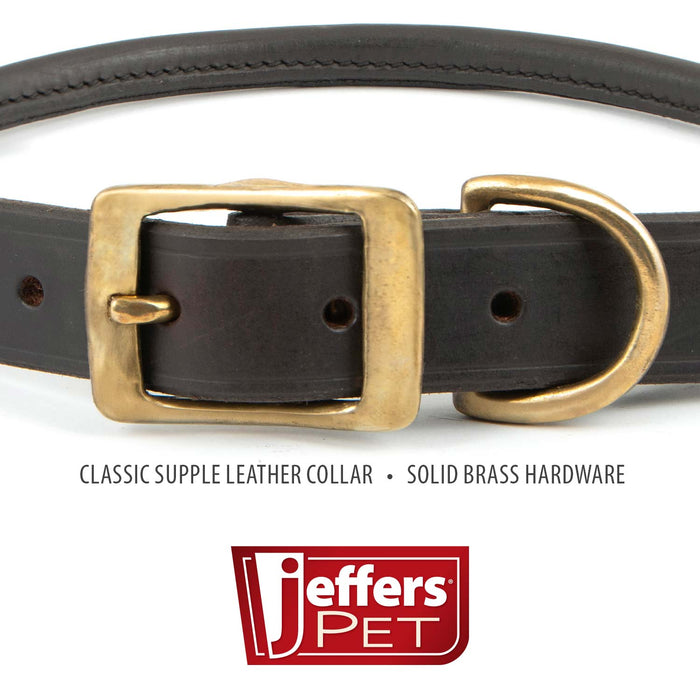 Jeffers Rolled Leather Dog Collars with Brass Hardware - 8M1B - 5/8"W x 11"L - Chestnut - 3