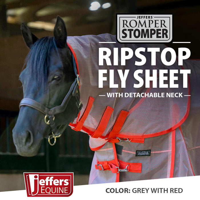 Jeffers Romper Stomper Ripstop Fly Sheet with Detachable Neck, Grey & Red - JEFZWJ - Grey/Red - 66" - 1 - 2