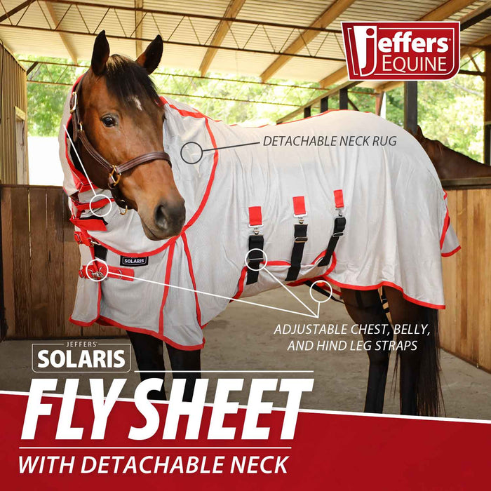 Jeffers Solaris Horse Fly Sheet with Detachable Neck, Grey & Red - JEF2PD - Grey & Red - 66" - 3