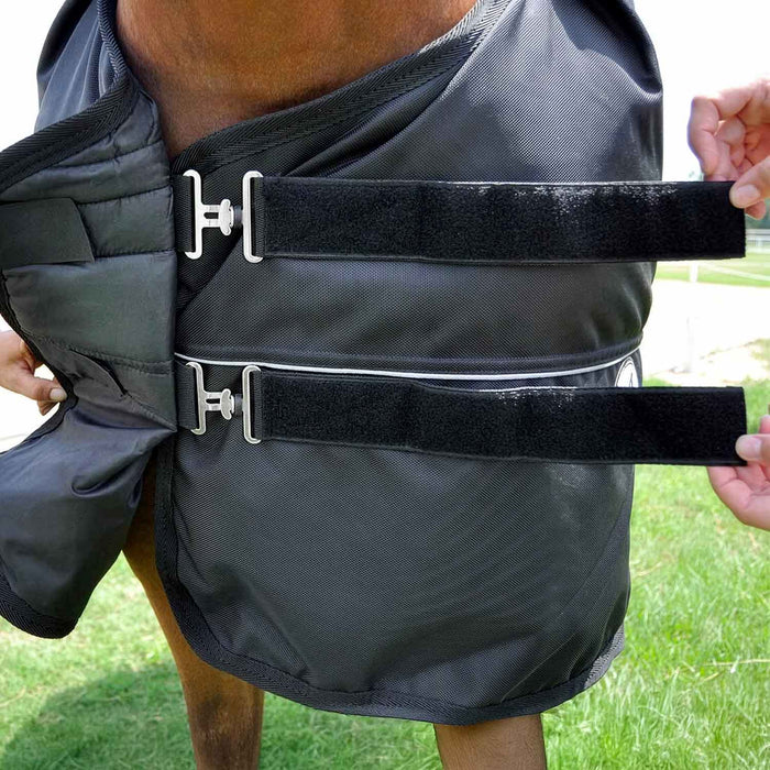 Jeffers Supreme Plus 1680 Denier Heavy Weight Horse Turnout Blanket, 360 gram fill, Black - GAGT2 - Black - 66 in - 4
