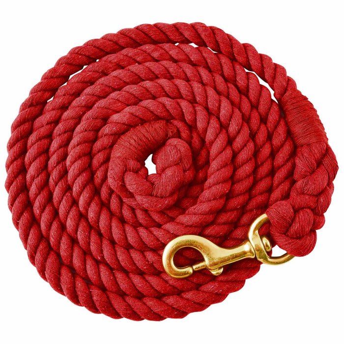 Jeffers Twisted Solid Cotton Horse Lead Ropes with Brass Bolt Snap, 10' L - IATI - Red - 12