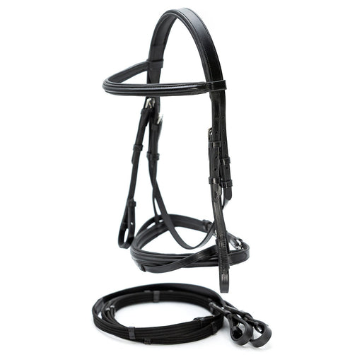Jeffers Uniquely English "Windsor" Leather Dressage Bridle With Web Reins for Horses - JEF14T - Black - Cob - 1 - 1