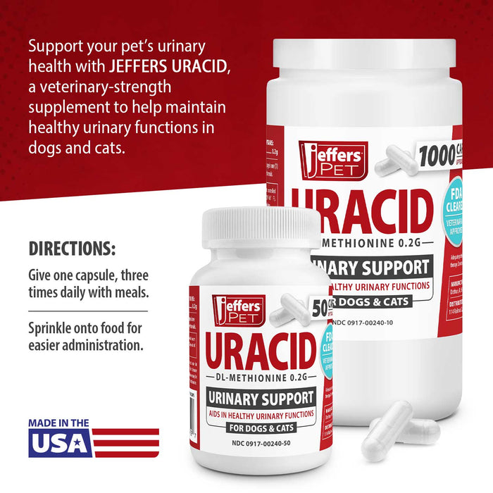 Jeffers Uracid DL - Methionine 0.2g Capsules for Dogs & Cats – Supports Urinary Tract, Reduces Urine Odor, Prevents Stones - JEFBB8 - 1000 Capsules (Up to 333 Day Supply) - 7